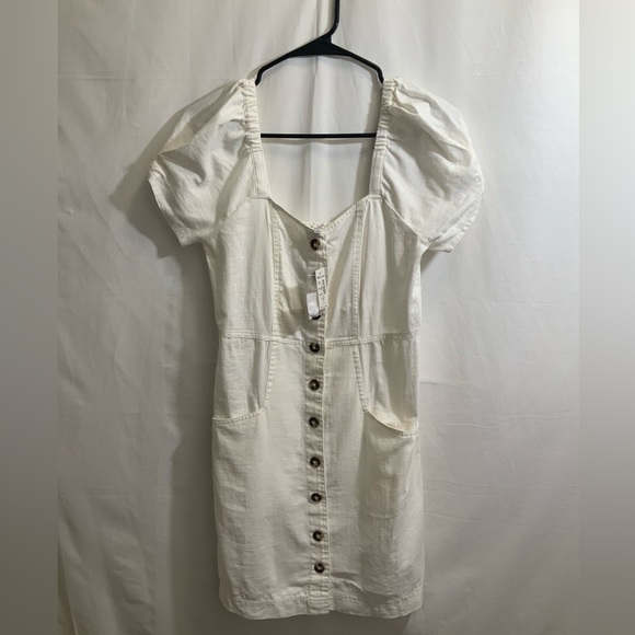 (G1) Linen-Cotton Puff-Sleeve Mini Dress - Picture 5 of 5